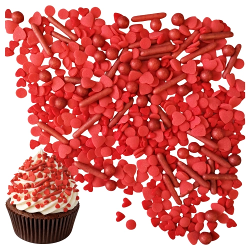 Posypka cukrowa na tort serce serduszka mix na walentynki czerwone 50g