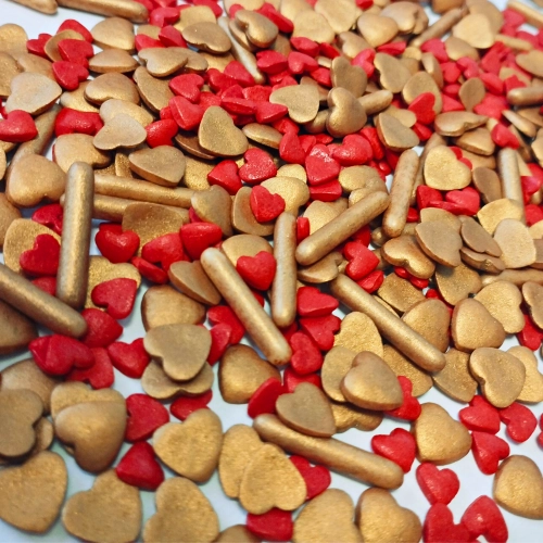 Posypka cukrowa na tort serce serduszka mix na walentynki złoty czerwony 50g