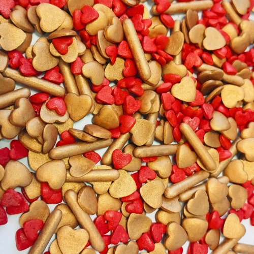 Posypka cukrowa na tort serce serduszka mix na walentynki złoty czerwony 50g