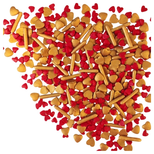 Posypka cukrowa na tort serce serduszka mix na walentynki złoty czerwony 50g