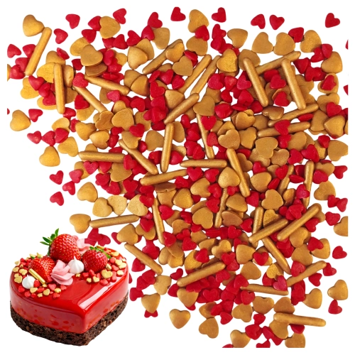 Posypka cukrowa na tort serce serduszka mix na walentynki złoty czerwony 50g