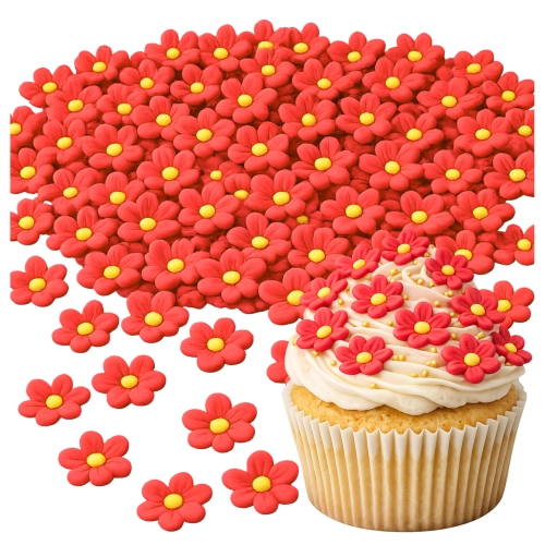 Kwiaty na tort 100 sztuk kwiat cukrowy czerwony dekoracje urodzinowe komunia wesele