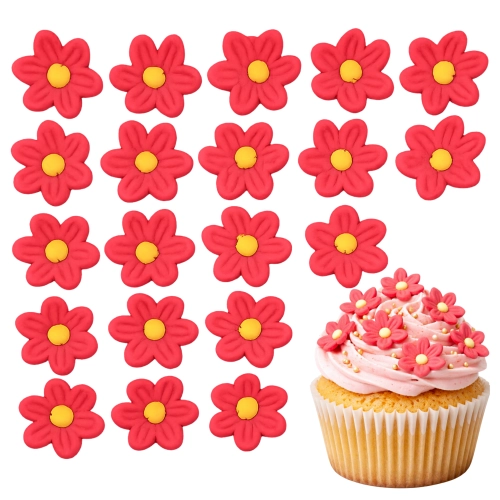 Kwiaty na tort 20 sztuk kwiat cukrowy czerwony dekoracje urodzinowe komunia wesele