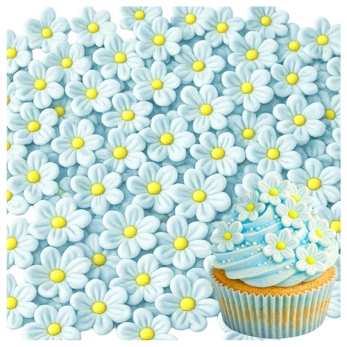 Kwiaty na tort 100 sztuk kwiat cukrowy niebieski na babeczki dekoracje urodzinowe komunia wesele