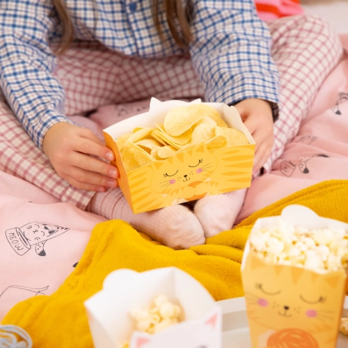 Pudełka na chipsy popcorn kotki przekąski dekoracja urodzinowa stołu kociaki 3szt