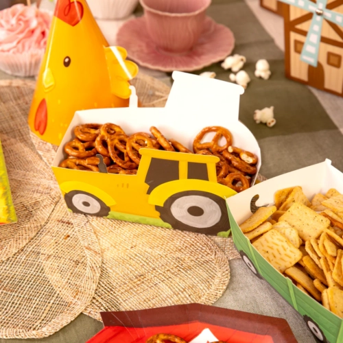 Pudełka na popcorn chipsy przekąski 3 sztuki traktor farma ozdoby na stół dekoracje urodzinowe