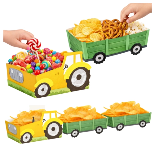 Pudełka na popcorn chipsy przekąski 3 sztuki traktor farma ozdoby na stół dekoracje urodzinowe