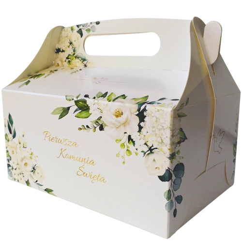 Pudełko na tort ciasto 5 sztuk Pierwsza Komunia Święta karton ozdobny z rączką opakowanie