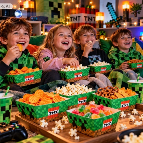 Pudełka na popcorn chipsy przekąski 4 sztuki piksele tnt gra ozdoby na stół dekoracje urodzinowe