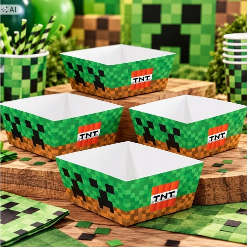 Pudełka na popcorn chipsy przekąski 4 sztuki piksele tnt gra ozdoby na stół dekoracje urodzinowe