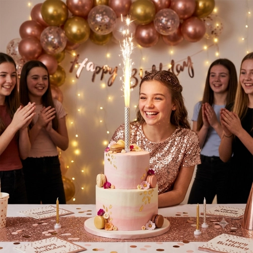 Fontanna na tort raca tortowa 12 cm biała ze złotymi paskami dekoracje urodzinowe