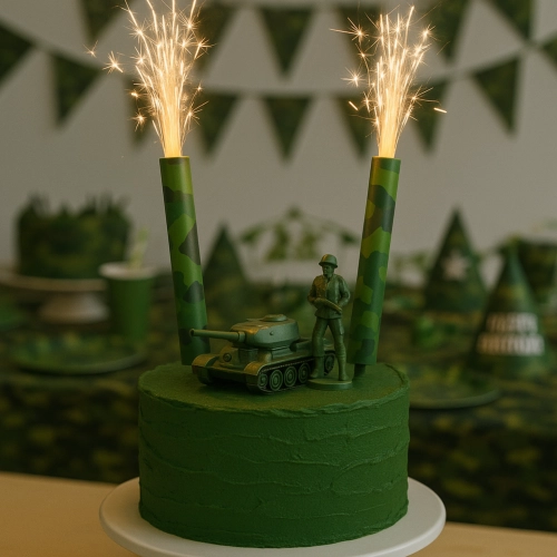 Fontanna na tort raca tortowa moro urodziny dekoracje na tort militaria 12 cm 2 sztuki