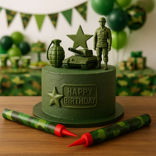Fontanna na tort raca tortowa moro urodziny dekoracje na tort militaria 12 cm 2 sztuki