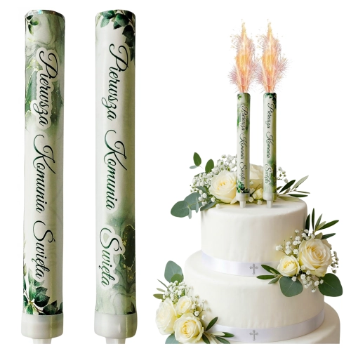 Raca na tort 2 sztuki fontanna tortowa napis Pierwsza Komunia Święta dekoracje komunijne