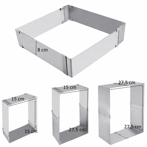 Rant do tortu rant cukierniczy regulowany do pieczenia biszkoptu kwadrat podziałka 8cm