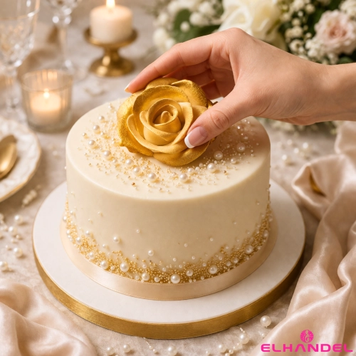 Kwiaty na tort róża cukrowa 1 sztuka złota perłowa dekoracje urodzinowe