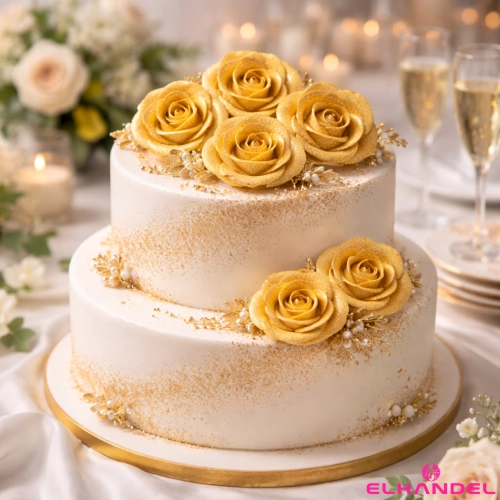 Kwiaty na tort róża cukrowa 1 sztuka złota perłowa dekoracje urodzinowe