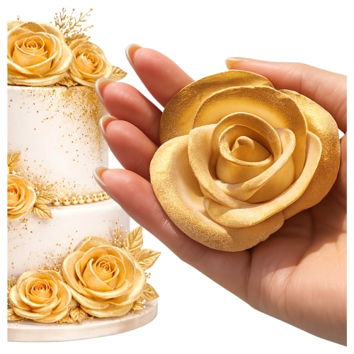 Kwiaty na tort róża cukrowa 1 sztuka złota perłowa dekoracje urodzinowe