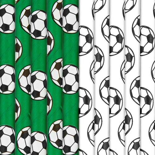Słomki rurki papierowe piłka nożna sport dekoracje urodzinowe 10 sztuk