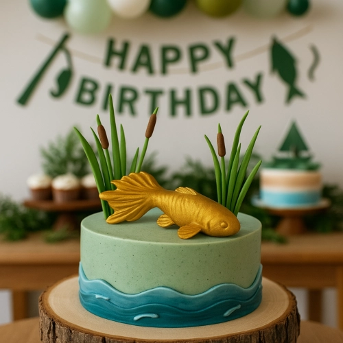 Figurka cukrowa na tort złota rybka dekoracja urodzinowa dla wędkarza