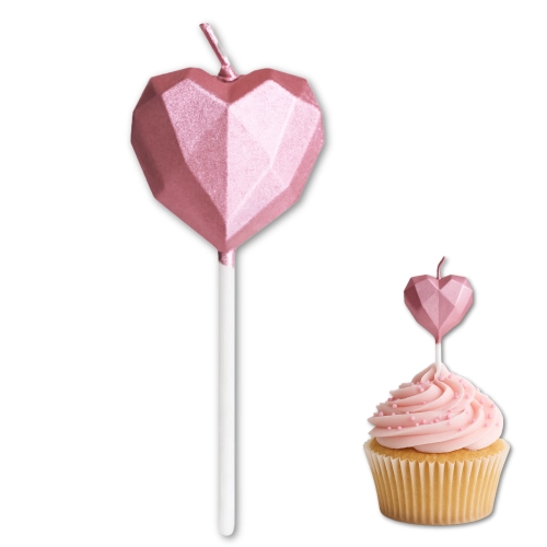 Świeczka urodzinowa serce różowe złoto 1szt