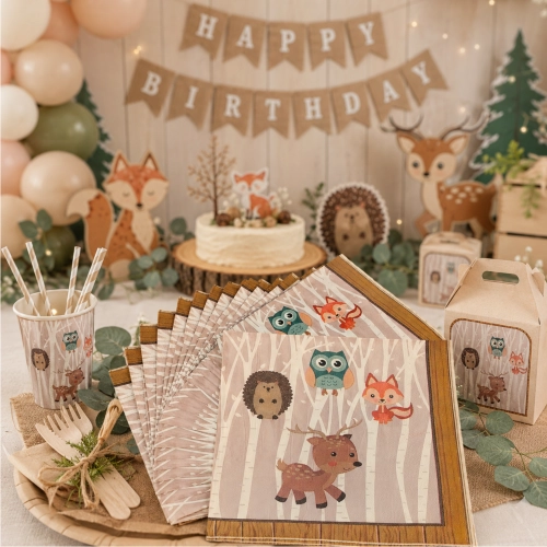 Serwetki papierowe 20 sztuk zwierzęta leśne urodziny na roczek baby shower ozdoby na stół