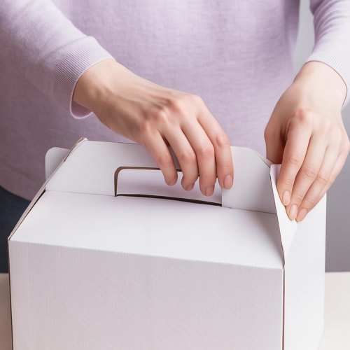 Pudełko na ciasto opakowanie karton na tort z rączką chrzest wesele biały 34x34x12
