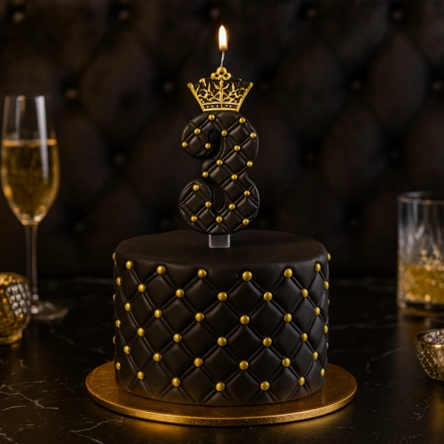 Świeczka na tort z koroną czarna cyfra 3 glamour