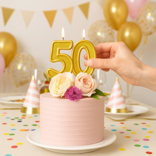 Świeczki ozdoby na tort świeczka urodziny cyfra 50 złota brokatowa jubileusz rocznica