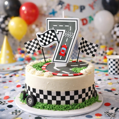 Świeczki na tort cyfra 7 świeczka wyścigi auta wyścigówki dekoracje urodzinowe