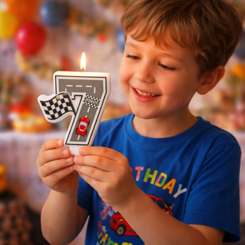 Świeczki na tort cyfra 7 świeczka wyścigi auta wyścigówki dekoracje urodzinowe