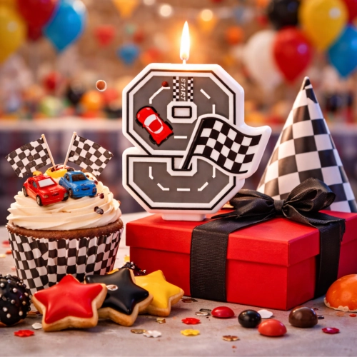 Świeczki na tort cyfra 9 świeczka wyścigi auta wyścigówki dekoracje urodzinowe