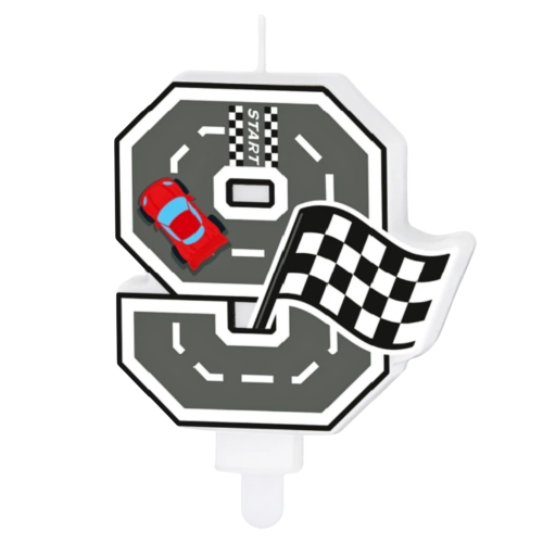 Świeczki na tort cyfra 9 świeczka wyścigi auta wyścigówki dekoracje urodzinowe