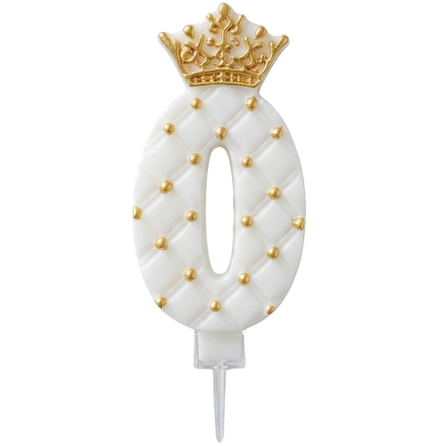 Świeczki na tort cyfra 0 świeczka biała ze złotą koroną dekoracje urodzinowe