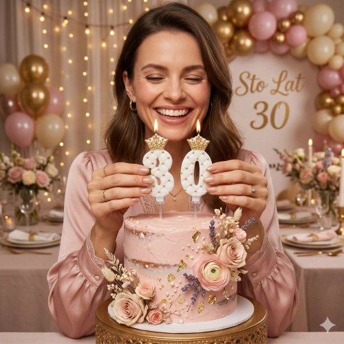 Świeczki na tort cyfra 0 świeczka biała ze złotą koroną dekoracje urodzinowe