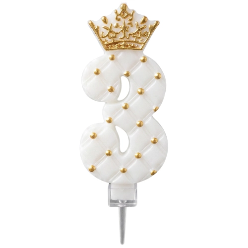 Świeczki na tort cyfra 3 świeczka biała ze złotą koroną dekoracje urodzinowe
