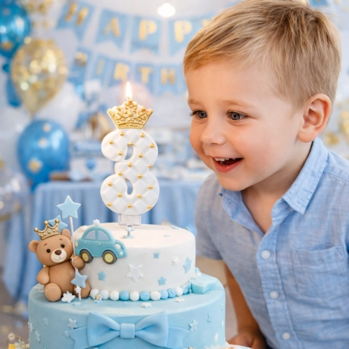 Świeczki na tort cyfra 3 świeczka biała ze złotą koroną dekoracje urodzinowe