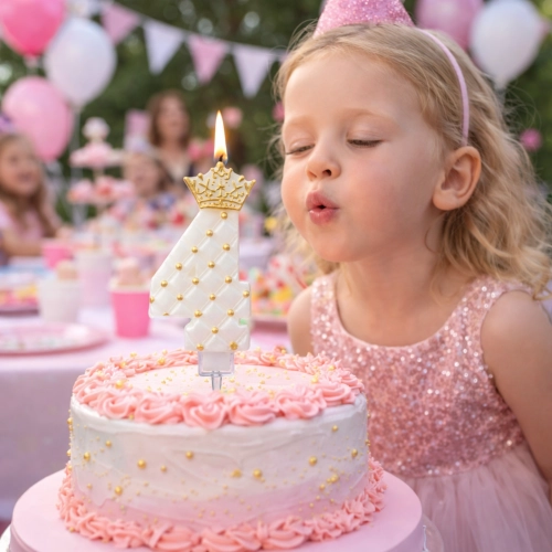 Świeczki na tort cyfra 4 świeczka biała ze złotą koroną dekoracje urodzinowe