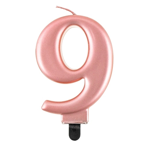 Świeczka ozdoby na tort świeczki urodzinowe cyfra 9 ROSE GOLD