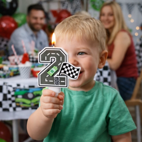 Świeczki na tort cyfra 2 świeczka wyścigi auta wyścigówki dekoracje urodzinowe
