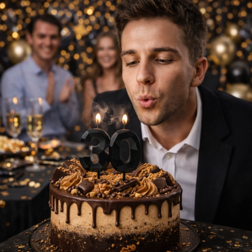 Świeczki ozdoby na tort cyfra 30 świeczka czarna diament dekoracje urodzinowe