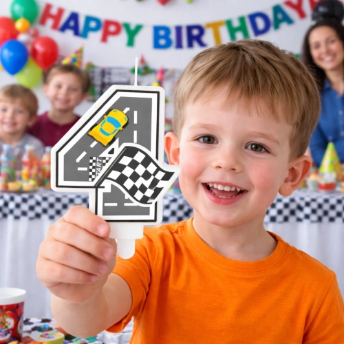 Świeczki na tort cyfra 4 świeczka wyścigi auta wyścigówki dekoracje urodzinowe