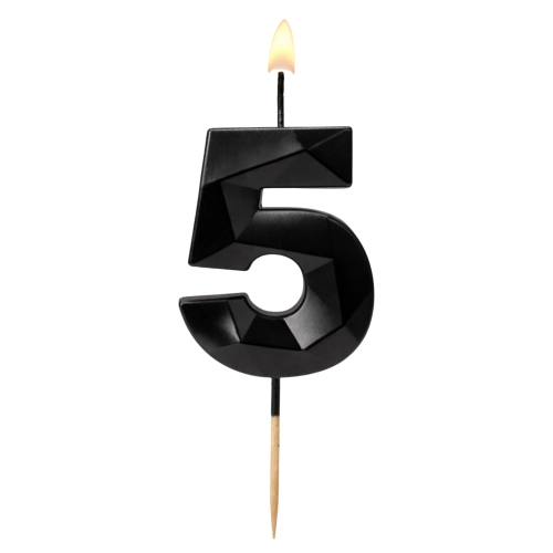 Świeczki ozdoby na tort cyfra 5 świeczka czarna diament dekoracje urodzinowe