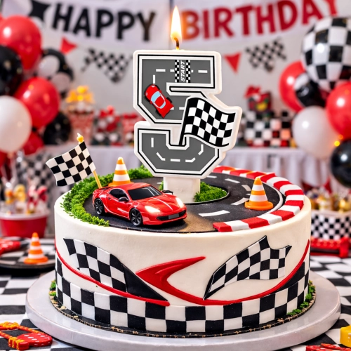 Świeczki na tort cyfra 5 świeczka wyścigi auta wyścigówki dekoracje urodzinowe