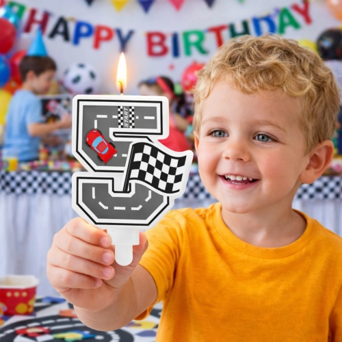 Świeczki na tort cyfra 5 świeczka wyścigi auta wyścigówki dekoracje urodzinowe