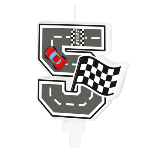 Świeczki na tort cyfra 5 świeczka wyścigi auta wyścigówki dekoracje urodzinowe