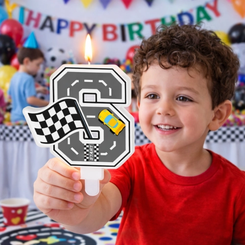 Świeczki na tort cyfra 6 świeczka wyścigi auta wyścigówki dekoracje urodzinowe