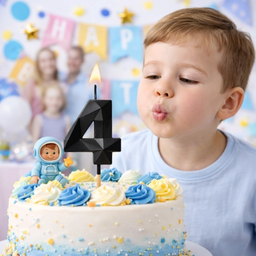 Świeczki ozdoby na tort cyfra 4 świeczka czarna diament dekoracje urodzinowe