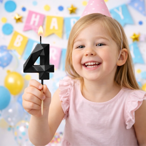 Świeczki ozdoby na tort cyfra 4 świeczka czarna diament dekoracje urodzinowe