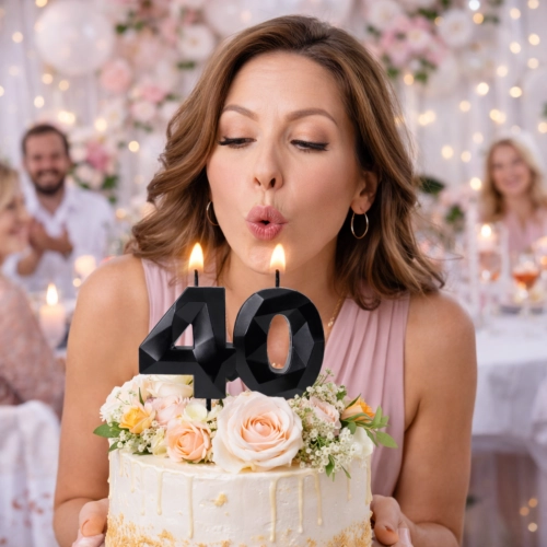 Świeczki ozdoby na tort cyfra 40 świeczka czarna diament dekoracje urodzinowe